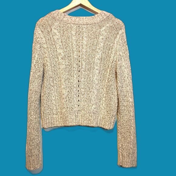 American Eagle Chunky Cropped Cardigan Oatmeal Gray Open Knit Womens M Academia - Picture 2 of 12